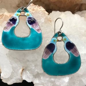 Vintage Cloisenne Bird Dangle Earrings
